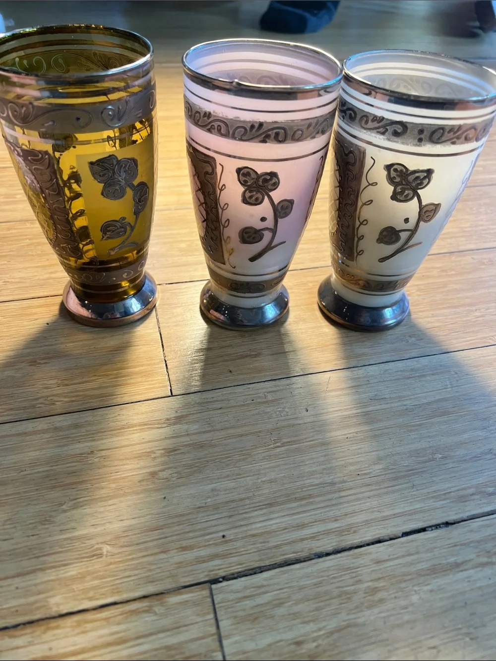 Vintage Decorative Tea Glass Set - Pink, Cream & Amber made with in Morocco